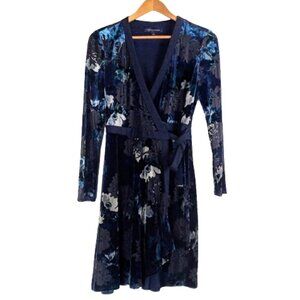 Tommy Hilfiger Blue Grey Velvet Burnout Wrap Dress